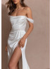 Ivory Satin Pearls Embellished Wedding Dress With Detachable Straps